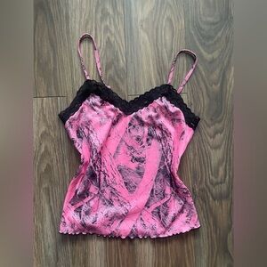 Pink and Black Lace Trim Camisole